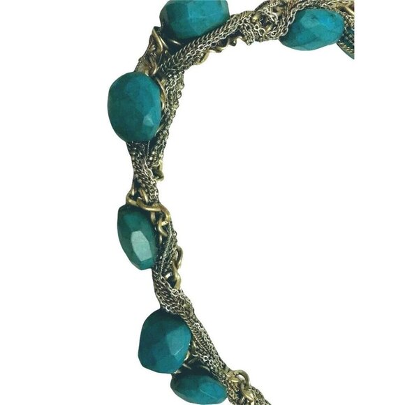 JCrew Necklace Twisted Multi Strand Turquoise Gold Silver Statement Chains - Picture 2 of 4